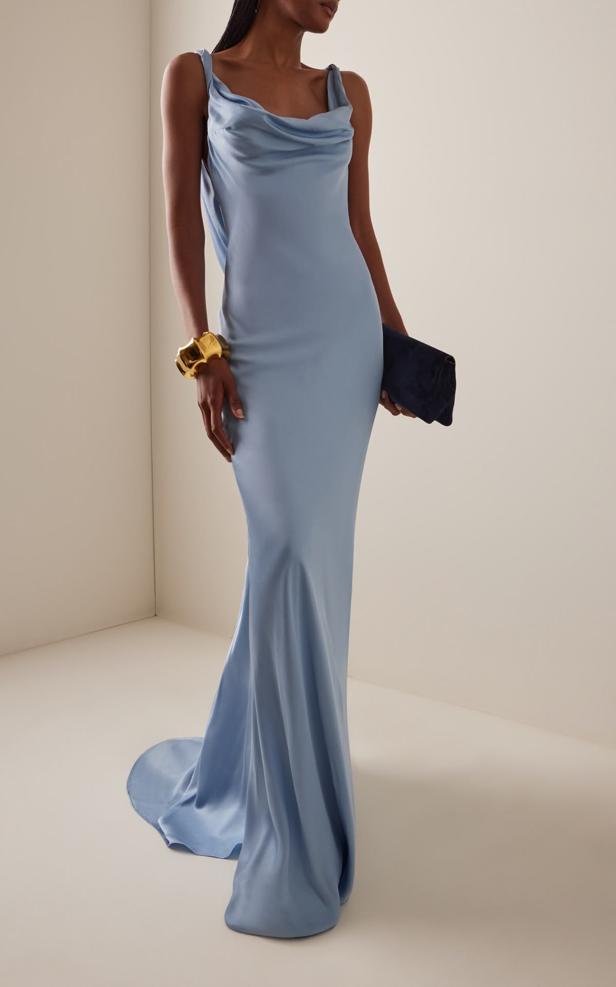 Light blue cowl-neck gown